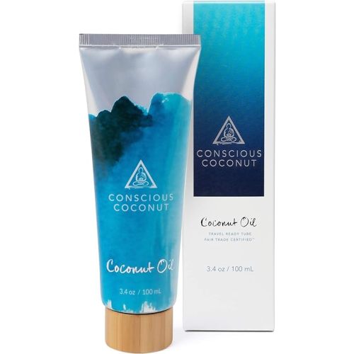 Travel Size Coconut Oil for Skin Care, Hair Care, Personal Care, Eczema, Keto, Wellness, Certified Organic & Fair Trade, Virgin Coconut Oil, TSA-Approved Travel Tube, 3.4oz - Conscious Coconut