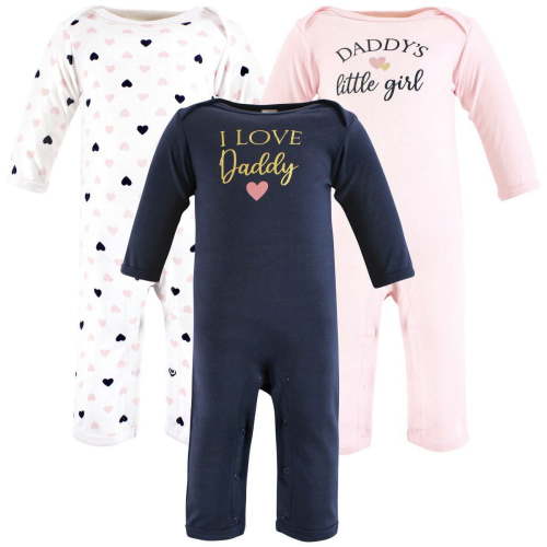 Hudson Baby Infant Girl Cotton Coveralls, Girl Daddy Pink Navy, 0-3 Months