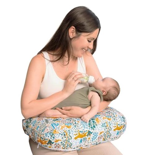 Boppy Nursing Pillow - Firm, Ergonomic U-Shaped Bottle and Breastfeeding Pillow with High Lift for Comfort and Support, Spacious Surface - Gray Gentle Leaves