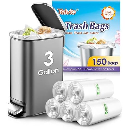 Teivio 3 Gallon 150 Counts Strong Trash Bags Garbage Bags, Bathroom Trash Can Bin Liners, Small Plastic Bags for Home Office Kitchen Kitchen, Clear