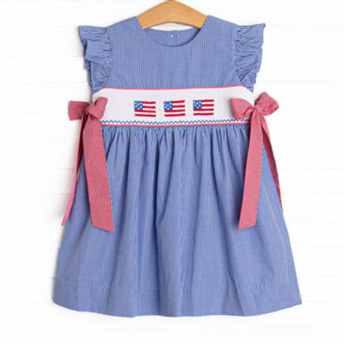 Freedom Flags Smocked Side Tie Dress, Blue – Stitchy Fish
