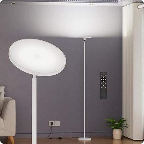 Dimmable Floor Lamp with Remote，Floor Lamps for Living Room Bedroom Office，Adjustable Brightness (10%-100%)and Color Temperature (3000k- 6000k )，Standing Lamp Tall Lamp with Foot Switch (white)