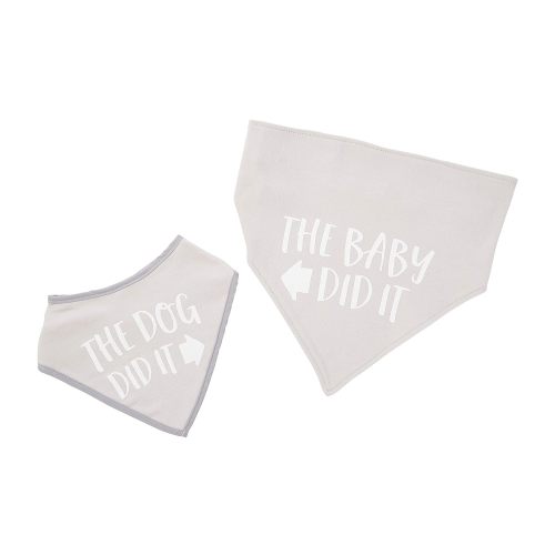 Pearhead Pet Baby Bib and Dog Bandana Matching Set, Gray