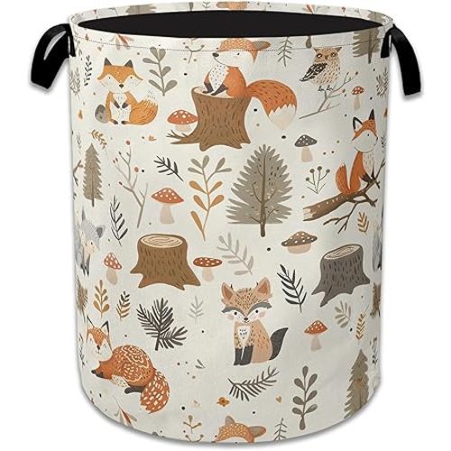 Woodland Fox Laundry Basket Collapsible Laundry Hamper, Oxford Cloth Storage Bin for Room/Bathroom/Bedroom/Dormitories 16" X 20.8"