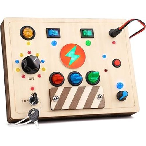 Joyreal Montessori Busy Board Sensory Toys for Toddlers with LED Light Up Switch, Toddler Busy Board Fidget Toys, Educational Learning Fidget Travel Toys for Boys Girls