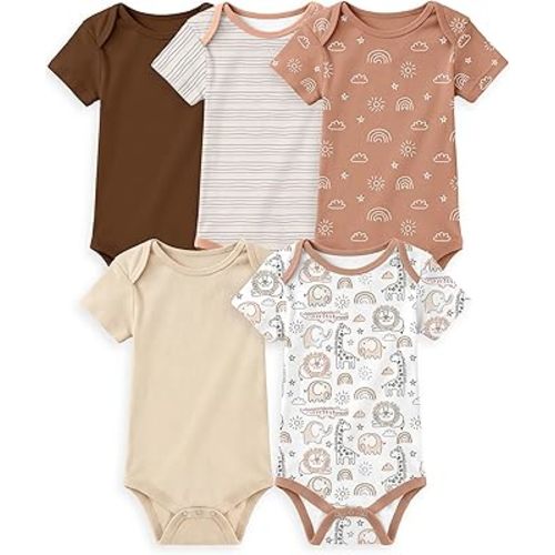 Yoofoss Baby Bodysuits 100% Organic Cotton Baby Short Sleeve Baby Boys Girls Clothes Soft Newborn Infant Romper,5 Pack,0-3Months