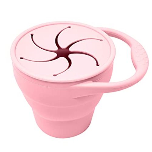 BraveJusticeKidsCo | Snack Attack Snack Cup | Collapsible Silicone Snack  Container | Toddler and Baby Snack Catcher Lid (Dusty Rose)