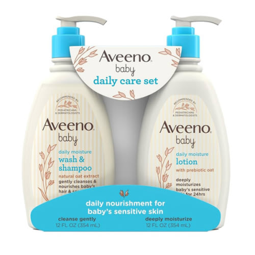 Aveeno Baby Daily Care Gift Set with Oat Extract & Prebiotic Oat, Contains Daily Moisturizing Body Lotion & Gentle 2-in-1 Baby Bath Wash & Shampoo, Hypoallergenic & Paraben-Free, Two Pack