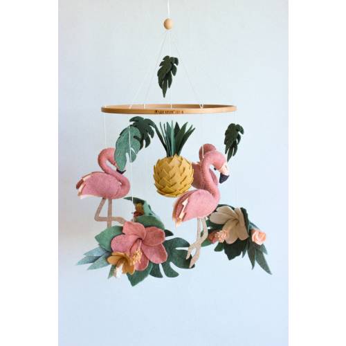Flamingo baby mobile, tropical baby mobile, pineapple mobile, tropical nursery decor