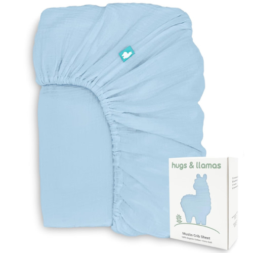 Hugs & Llamas | 100% Organic Cotton Muslin Fitted Crib Sheet | Premium Baby Crib Sheet for Boys & Girls in Neutral Colors