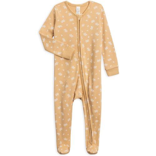 Colored Organics Baby Organic Cotton Peyton Zip Up Footed Sleeper - 0-3 Months - Honeysuckle / Ivory + Honey