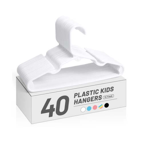 ACSTEP 40 Pack Kids Hangers Plastic,Toddler Baby Clothes Hangers,11.4 Inch, White