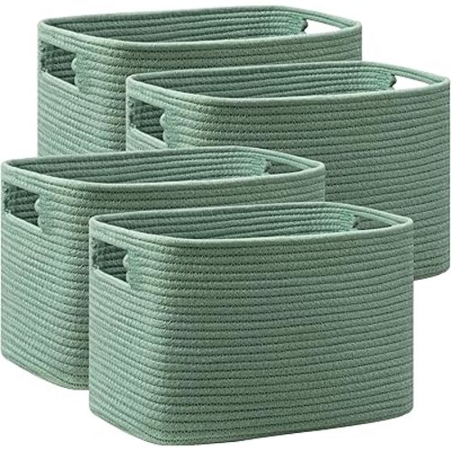 UBBCARE 4 Pack Shelf Baskets, Larger Woven Storage Baskets for Organizing(14.5''L x 9.84''W x 9''H), Basket Organizer for Dog Toys, Books, Clothes, Large Gift Basket, Grass Green