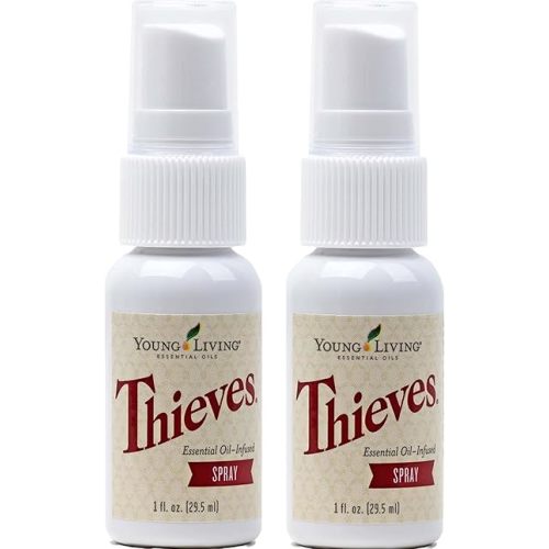 Young Living Thieves Spray - Natural Defense on The Go - 1 fl oz Bottles, Essential Oils for Cleaning: Fast and Convenient Cleaning for Home and On The Go, Pack of 2