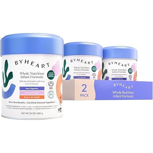 2 pack ByHeart Infant Formula Powder for Infants 0-12 Months, Made With Organic Whole Milk, Clean Label Project Certified, Closest-to-Breast Milk Baby Formula Patented Protein Blend, 24 Ounce (Pack of 2)