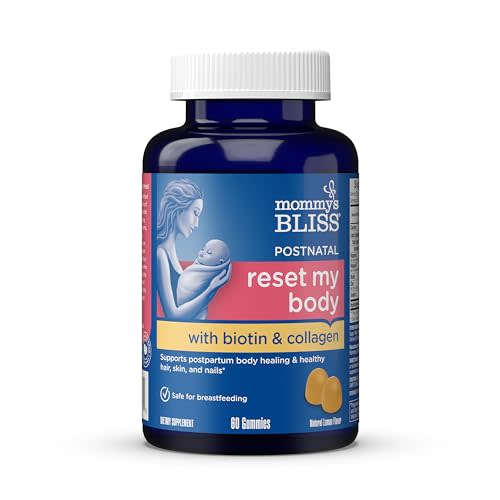 Mommy's Bliss Postnatal Support Reset My Body Gummies with Biotin & Collagen, Supports Postpartum Energy, Healing & Joint Health + Hair, Skin & Nails Health, Gluten Free, 60 Gummies (30 Servings)