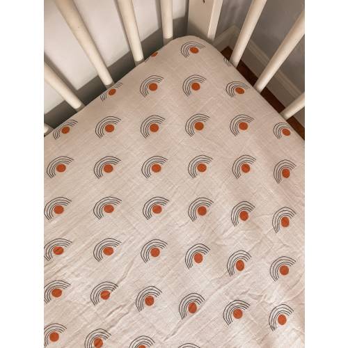 Soft Bamboo, Sonoran Sun Muslin Crib Sheet: Minimalist Burnt Orange, Rainbow, Circle, Boho Nursery, Gender Neutral, Best Baby Shower Gift