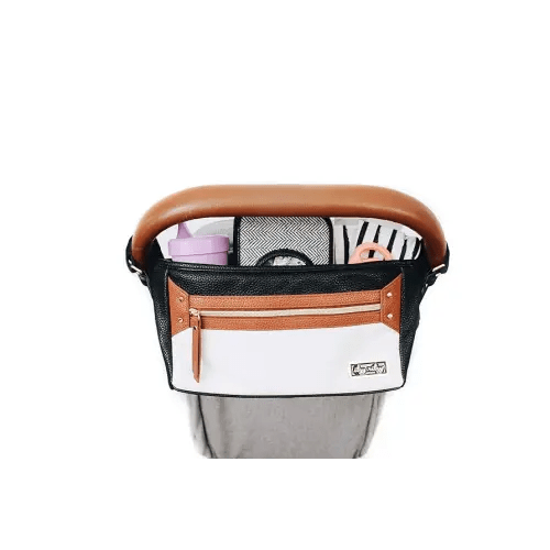 Itzy Ritzy Adjustable Stroller Caddy and Organizer Bag Featuring Front Zippered Pocket, 2 Built-In Interior Pockets & Adjustable Straps to Fit Nearly Any Stroller (Coffee and Cream)