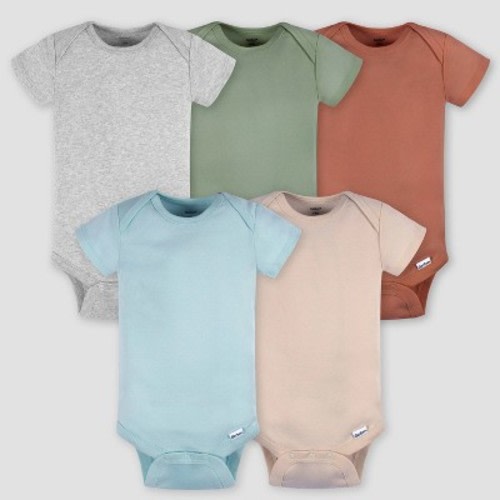 Gerber Baby 5pk Short Sleeve Onesies - Blue 0-3M: Cotton Knit Bodysuits, Pullover & Crotch Snap