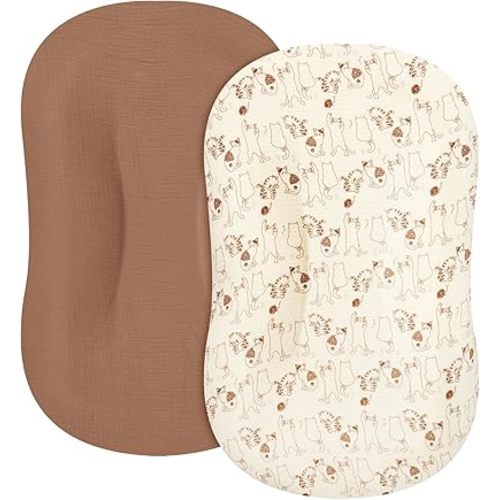 MEXXI Muslin Baby Lounger Cover, 2 Pack Infant Lounger Cover, Breathable and Soft Cotton Lounger Slipcover for Baby Girls and Boys (Cinnamon)