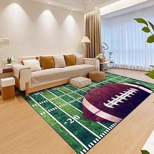 5'x6' Large Area Machine-Washed Floor mat Suitable for Living Room, Bedroom, Home Furry Carpet Decoration, Football Field, American Style Rugby Carpet