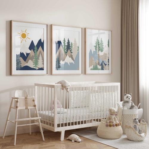 Abstract Mountain nursery wall art prints, Mountain Forest Nursery Decor, Mountain Nursery prints, Set of 3 prints, Mountain Nursery Decor