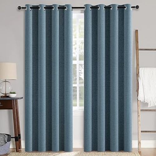 MIULEE Linen Texture Curtains for Bedroom Solid 100% Blackout Thermal Insulated Dusty Blue Curtains Grommet Room Darkening Curtains/Draperies for Living Room Nursery 52x108 Inch (2 Panels)