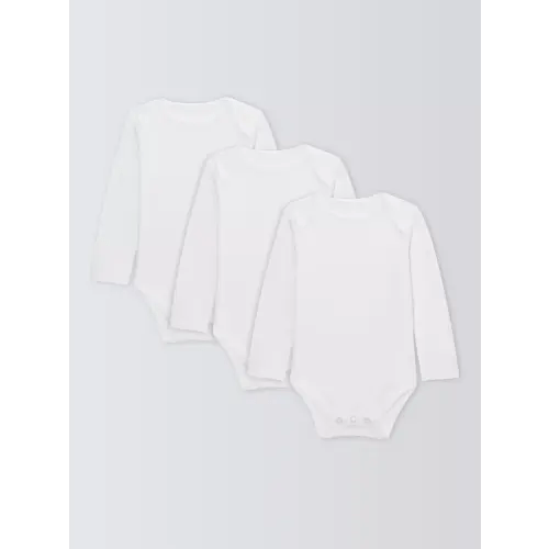 John Lewis Baby Pima Cotton Long Sleeve Bodysuit, Pack of 3, White