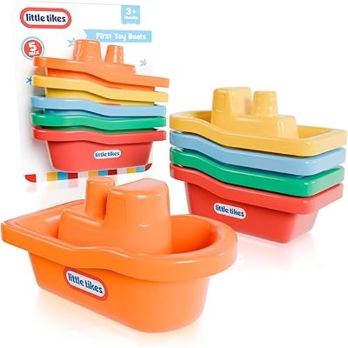 Little Tikes First Toy Boats 5 Pack – Baby Toys for 3 Months +, Toddler Bath Toys and Baby Bathtub Toys, Fun Floating Boat Pool Toys for Kids, Colorful Water Play Set