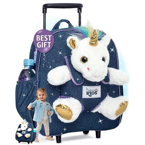 Toddler Luggage for Girls w Unicorn Toys, Kids Rolling Backpack for Girls, Toddler Suitcase, Gifts for 3 4 5 6 Year Old