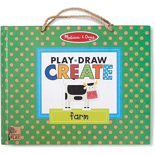 Melissa & Doug Natural Play: Play, Draw, Create Reusable Drawing & Magnet Kit – Farm (38 Magnets, 5 Dry-Erase Markers) - FSC-Certified