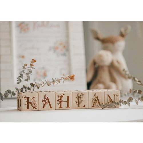 Floral Wood Alphabet Blocks | Personalized Name | Custom Name Blocks | Handmade Wood Blocks | Botanical Baby Shower | Floral Nursery Decor