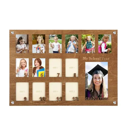 School Picture Frame Pre-K to 12,Pre K to Graduation School Picture Frame, Wooden School Years Photo Frame-Perfect Graduation Keepsake (primary color)