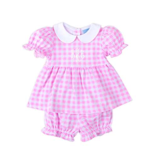 Riley Gingham Knit Bloomer Set Pink