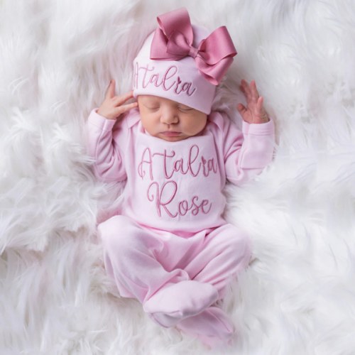 Personalized Baby Girl Outfit - Pink and Mauve – Junie Grace