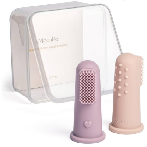 Moonkie Finger Baby Toothbrush Kit- Pink/Mauve