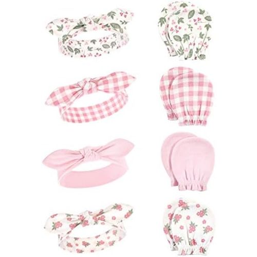 Hudson Baby Baby Girls' Cotton Headband and Scratch Mitten Set