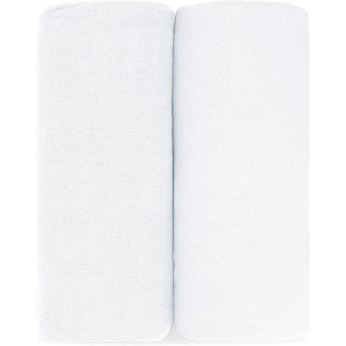 Comfy Cubs Muslin Swaddle Blankets Pack of 2 - 47 x 47 Inch Soft Cotton Baby Blanket Set, Large Multipurpose Wraps for Newborns - Self-Soothing Swaddles for Newborns - White & White