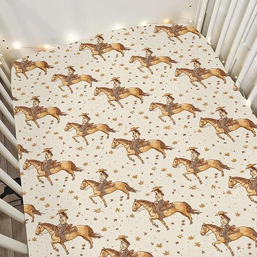 Retro Western Cowgirl Stars Baby Crib Sheets for Boy Girl 52"x28" Vintage Cowgirl Love Soft Stretchy Fitted Crib Mattress Cover Wild Desert Baby Sheet for Standard Crib and Toddler Bed Mattress