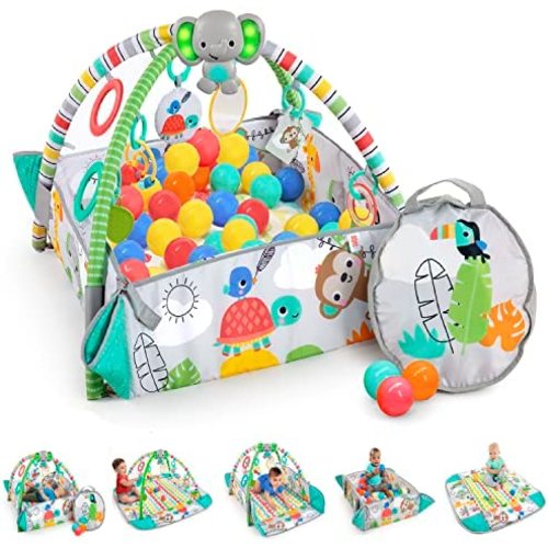 Bright Starts 5-in-1 Your Way Ball Play - Jumbo Play Mat Converts to Ball Pit Baby Gym, Newborn to Toddler - Totally Tropical (Green)