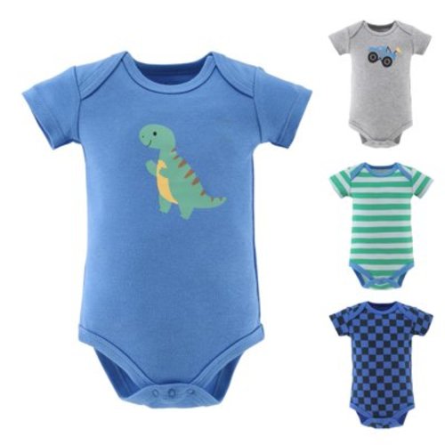 The Peanutshell Bodysuit Pack with Truck Dino Design for Baby Boys 0-3 Months, 4-Pack
