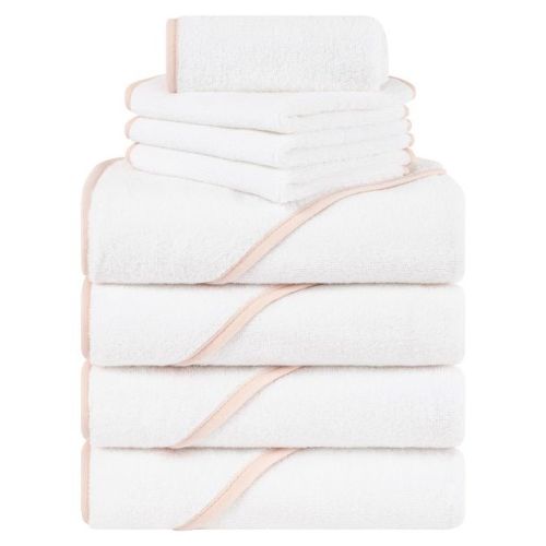 American Soft Linen 100% Cotton Soft Fluffy Hooded Baby Bath Towel Set 8 Piece - White
