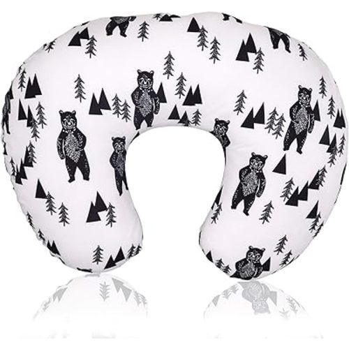 TANOFAR Bear Nursing Pillow Cover, Breastfeeding Pillow Slipcover for Baby Boys & Girls, Nursing Pillow Case for Newborn, Soft Fabric Fits Snug On Infant, Washable & Breathable, Black & White Animal