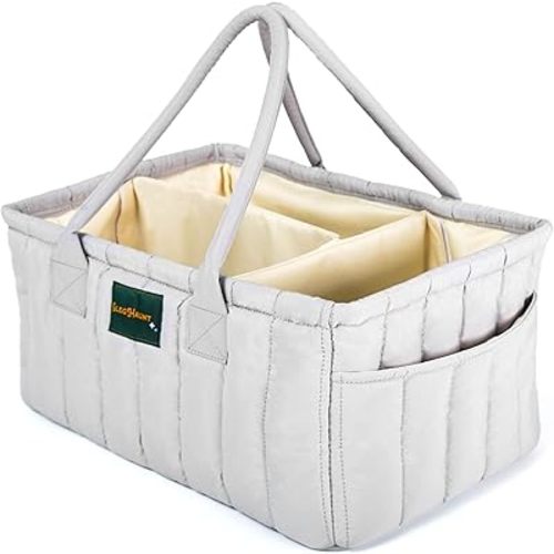 Baby Diaper Caddy Basket Organizer-Sturdy, Breathable & Washable - Stylish Storage, Portable, Car Caddy Organizer, Nursery, Baby Gift Registry Newborn Essentials (Gray)