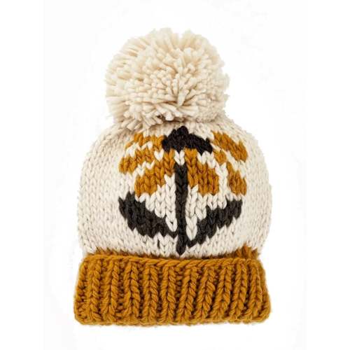 Gold Coneflower Knit Pom Hat