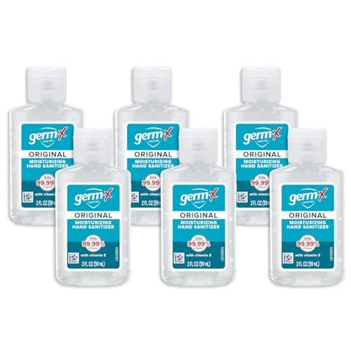 Germ-X Original Hand Sanitizer, Non-Drying Moisturizing Gel with Vitamin E, Instant and No Rinse Formula, Bulk Mini Travel Size for On-The-Go, 2 Fl Oz (Display Pack of 6)