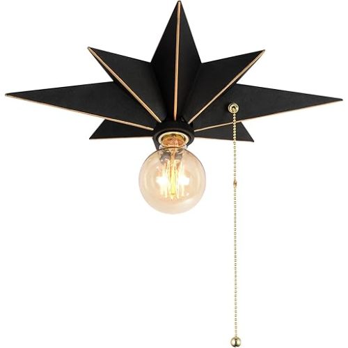 16 inch Flush Mount Ceiling Light with Pull Chain On/Off Switch, Industrial Black Star Ceiling Light Fixtures, Farmhouse Lighting for Hallway, Entryway, Porch, Study, Bedroom, Stair, Kitchen, Bathroom