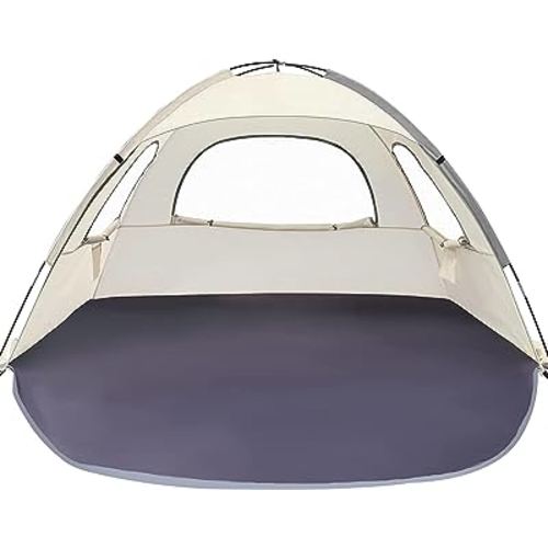 WhiteFang Beach Tent Anti-UV Portable Sun Shade Shelter for 3/4/6 Person, Extendable Floor with 3 Ventilating Mesh Windows Plus Carrying Bag, Stakes and Guy Lines