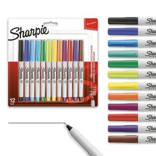 Sharpie 12pk Permanent Markers Ultra Fine Tip Multicolored: Art & Stationery, Thin Sharpie Pens, Office Supplies
