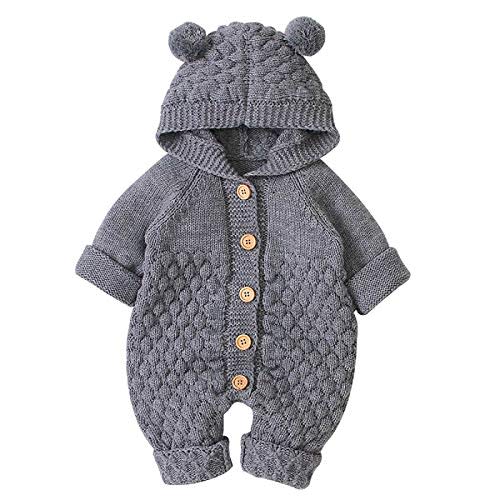 Camidy Baby Boy Girl Knitted Romper Outfits Infant Hoodie Sweater Bear Jumpsuit Overalls One-piece Bodysuit Outerwear